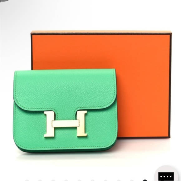HERMES 
Evercolor Bi-Color Constance Slim Wallet Vert Comics Bleu Zellige - Picture 10 of 10
